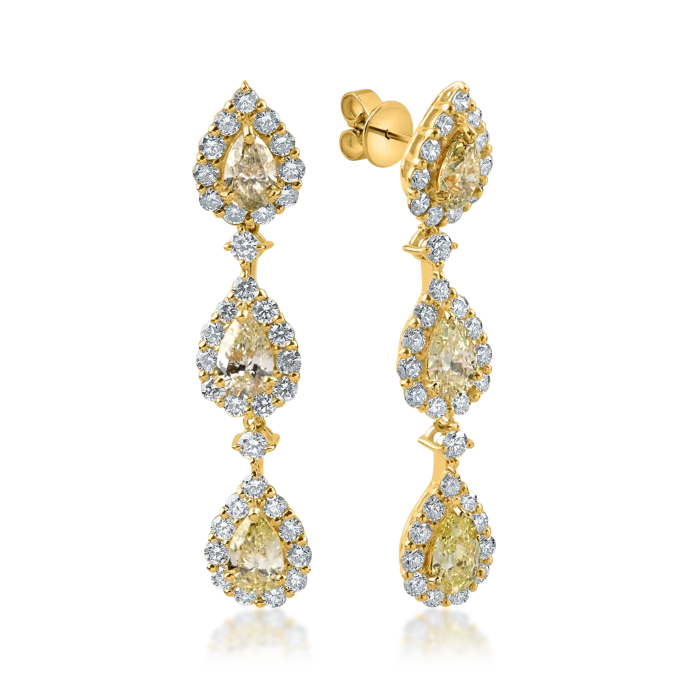 Cercei lungi din aur galben cu diamante de 3ct