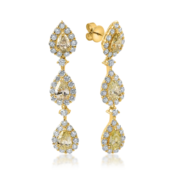 Cercei lungi din aur galben cu diamante de 3ct