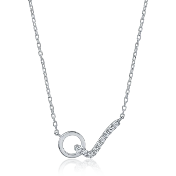 Lant cu pandantiv cerc din aur alb cu diamante de 0.09ct