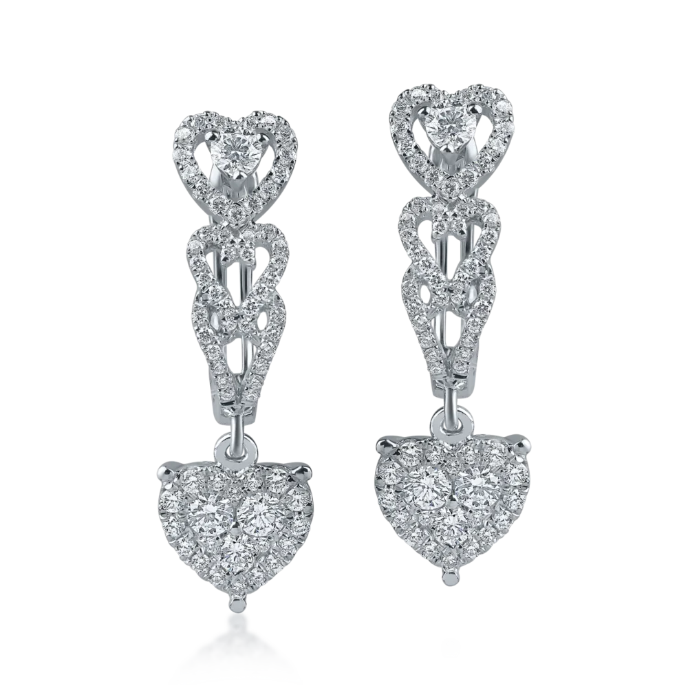 Cercei cu inimi din aur alb cu diamante de 0.6ct - imagine 2