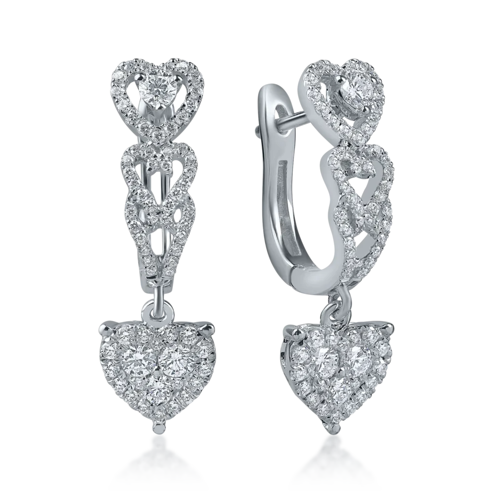 Cercei cu inimi din aur alb cu diamante de 0.6ct