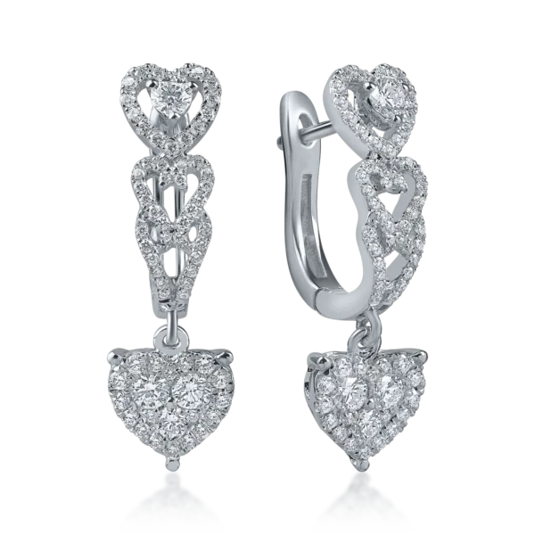 Cercei cu inimi din aur alb cu diamante de 0.6ct