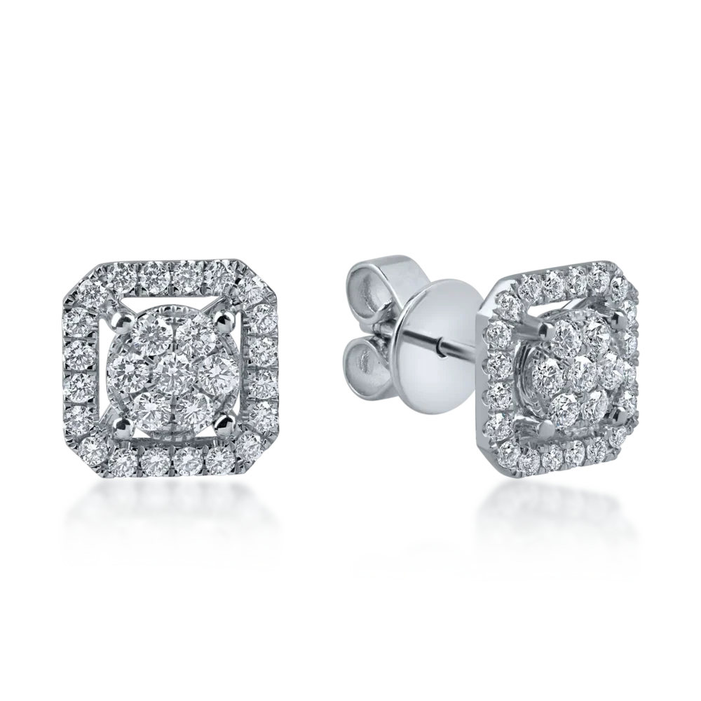 Cercei patrati din aur alb cu diamante de 0.5ct
