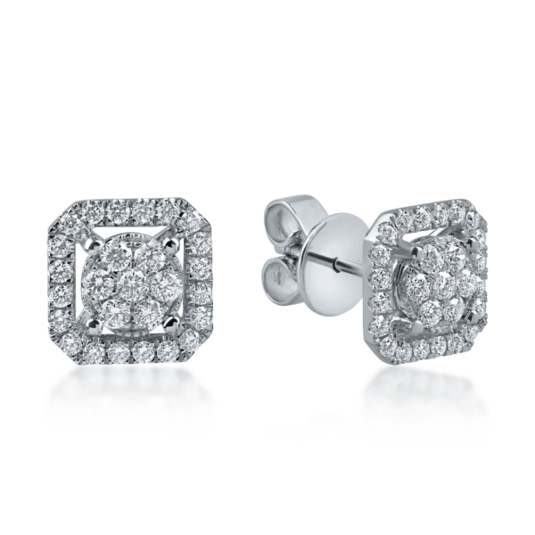 Cercei patrati din aur alb cu diamante de 0.5ct