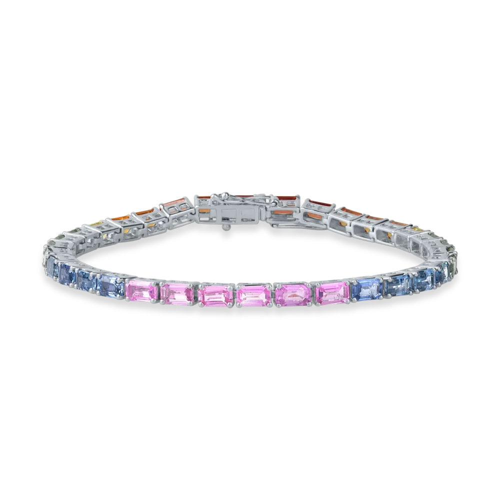 Bratara tennis din aur alb cu safire multicolore emerald de 11.8ct