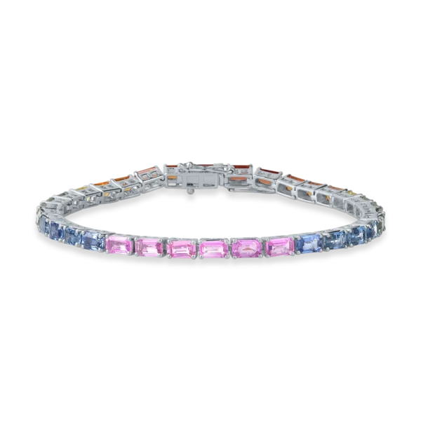 Bratara tennis din aur alb cu safire multicolore emerald de 11.8ct