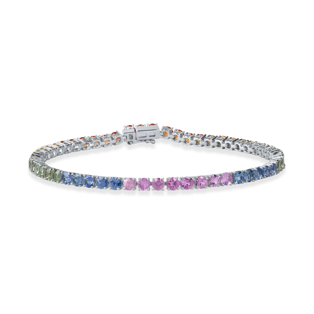 Bratara tennis din aur alb cu safire multicolore de 7.6ct