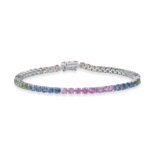 Bratara tennis din aur alb cu safire multicolore de 7.6ct