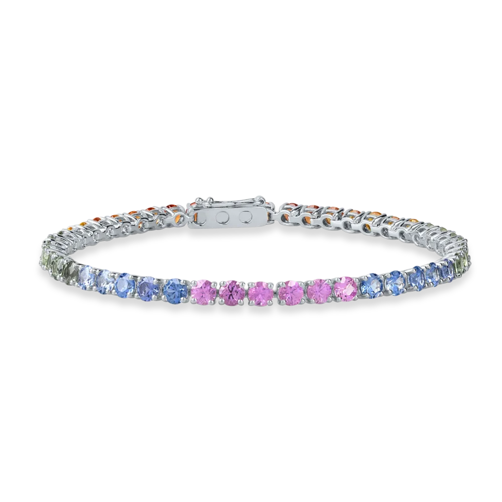 Bratara tennis din aur alb cu safire multicolore de 16.4ct