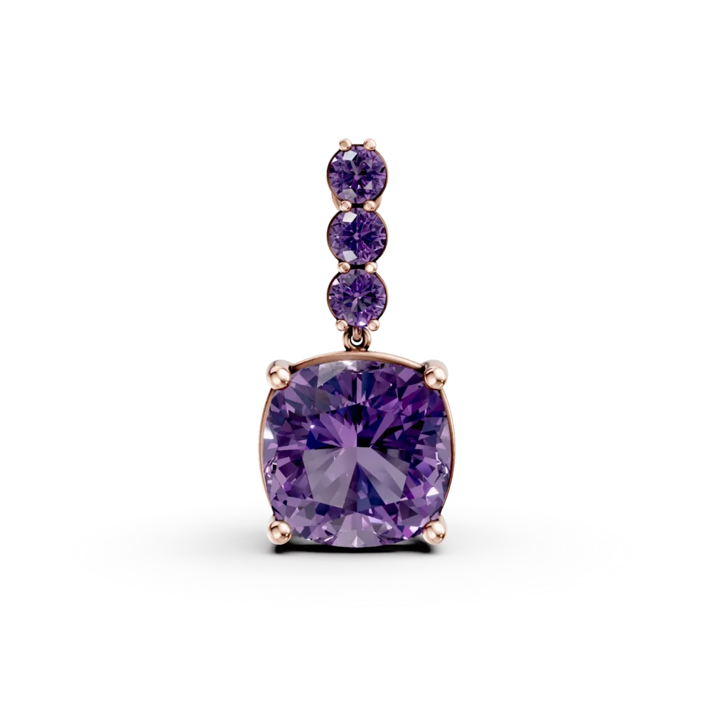 Pandantiv din aur roz cu ametiste cushion si rotunde de 5.6ct