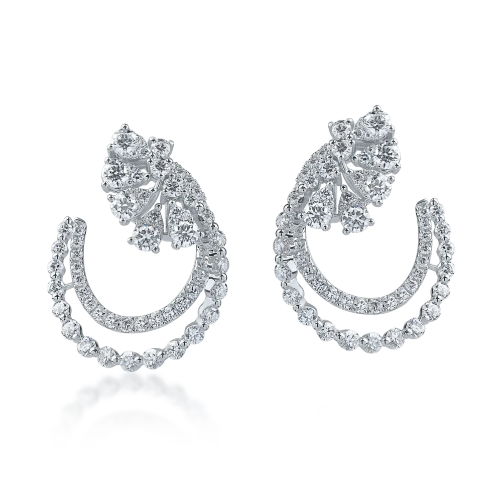 Cercei geometrici din aur alb cu diamante de 2ct - imagine 2