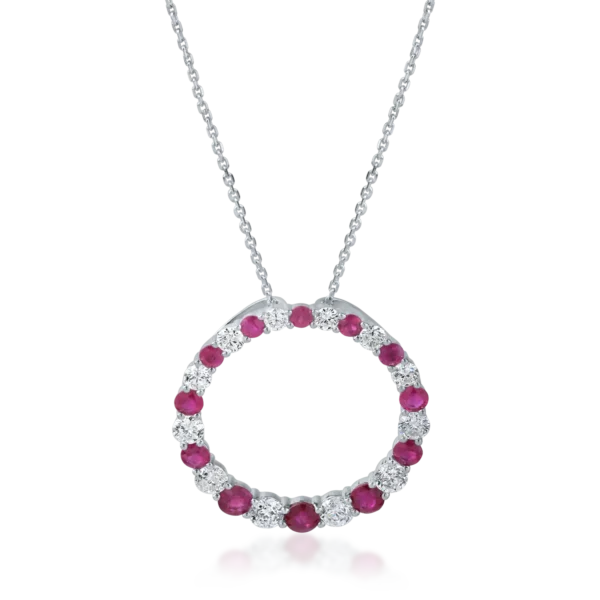Lant cu pandantiv geometric din aur alb cu rubine de 1.67ct si diamante de 1.33ct