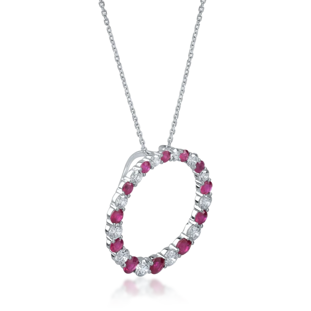 Lant cu pandantiv geometric din aur alb cu rubine de 1.67ct si diamante de 1.33ct - imagine 2
