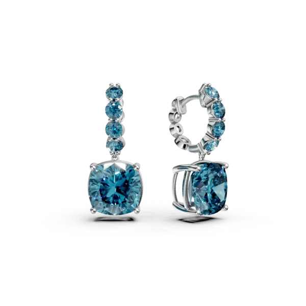 Cercei din aur alb cu topaze London blue cushion si rotunde de 10.96ct