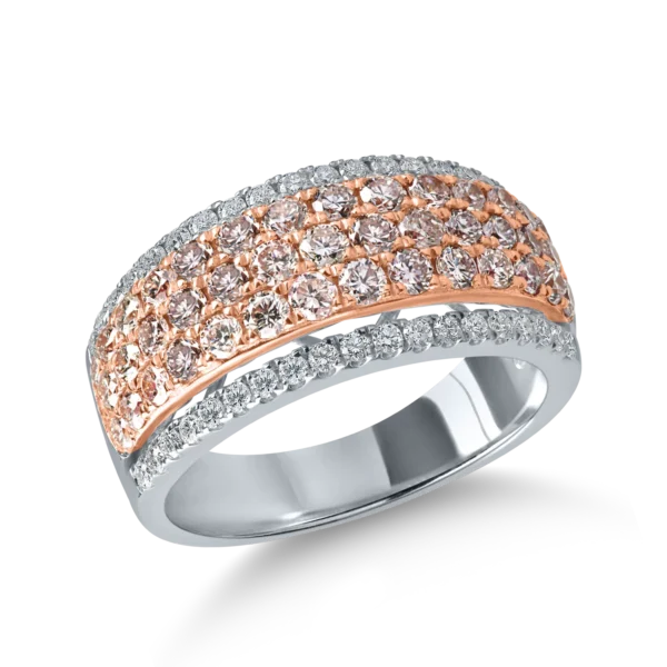 Inel din aur alb-roz cu diamante roz si incolore de 1.7ct
