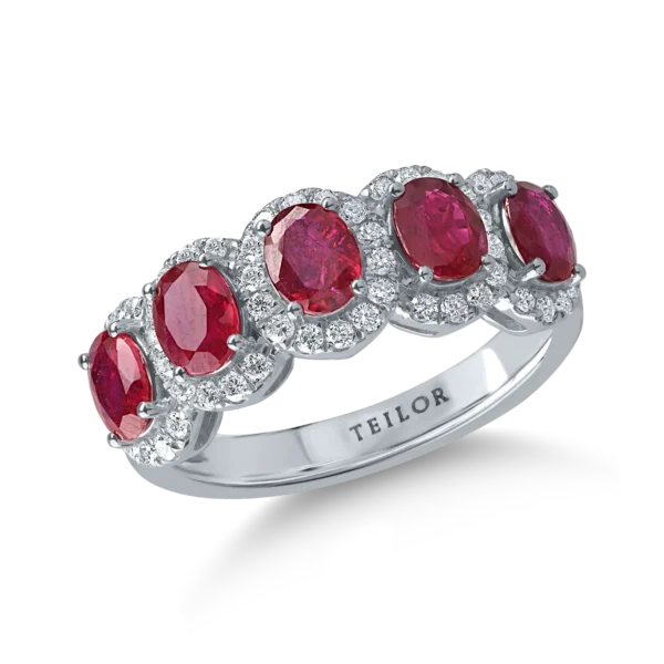 Inel din aur alb cu rubine ovale de 1.8ct si diamante de 0.4ct