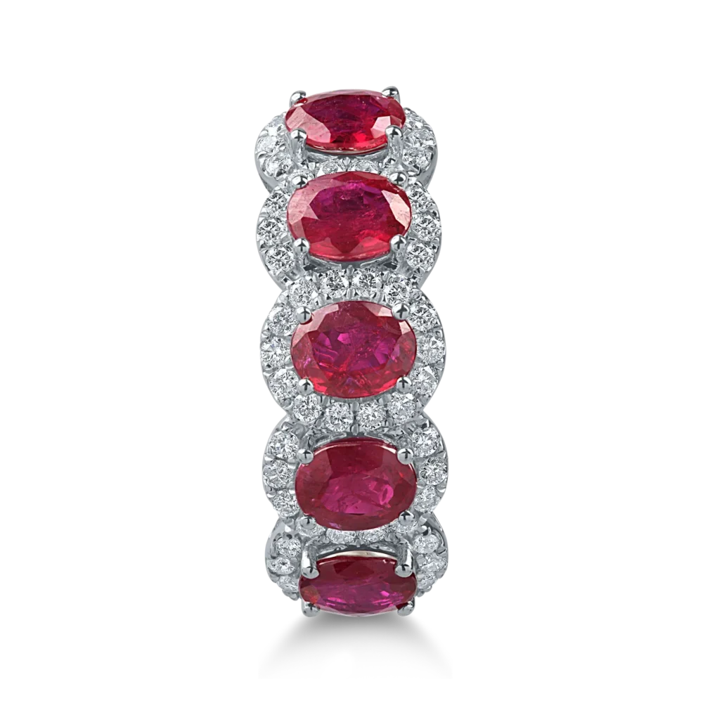 Inel din aur alb cu rubine ovale de 1.8ct si diamante de 0.4ct - imagine 2