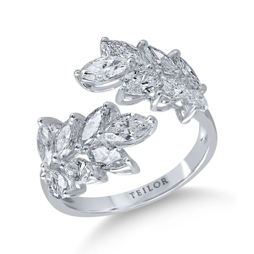 Inel floral din aur alb cu diamante marquise de 2.19ct