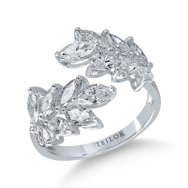 Inel floral din aur alb cu diamante marquise de 2.19ct