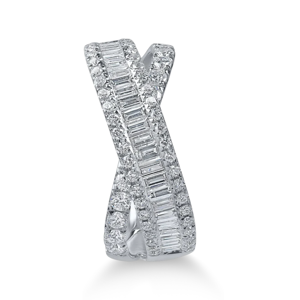 Inel impletit din aur alb cu diamante baguette si rotunde de 1.2ct - imagine 2