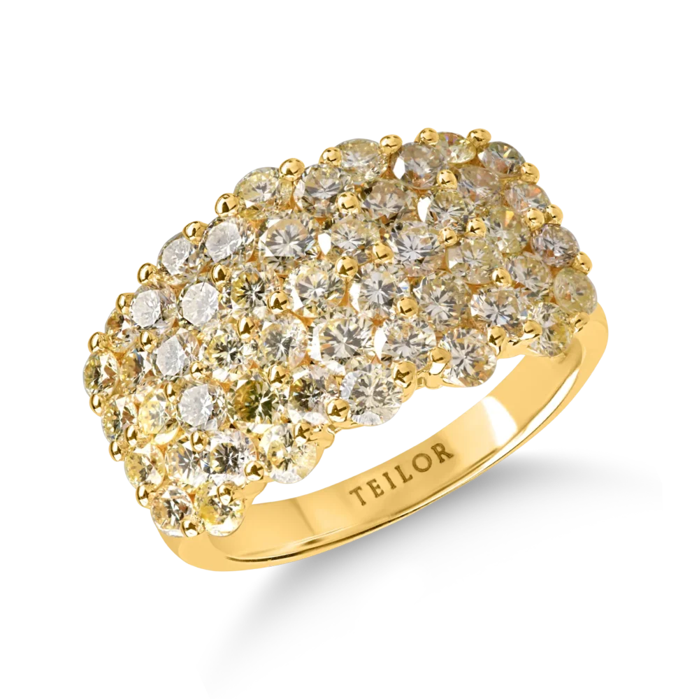 Inel microsetting din aur galben cu diamante galbene de 3ct
