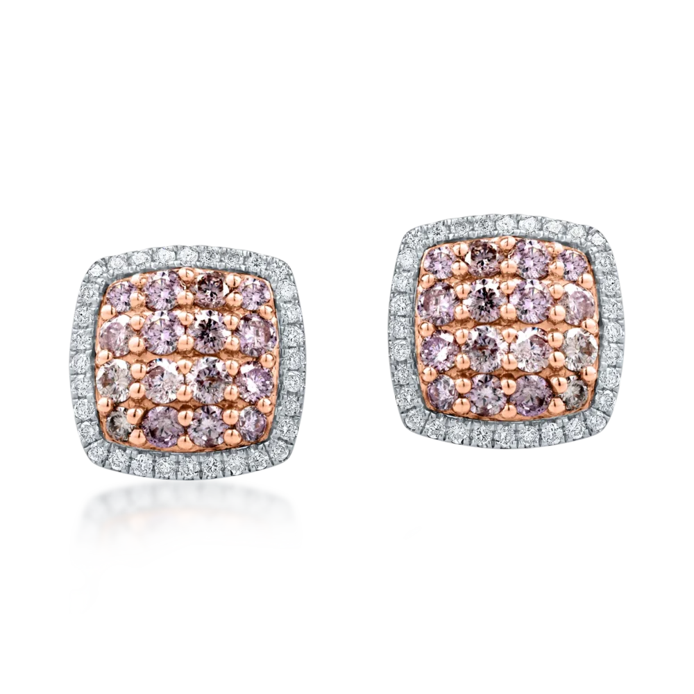 Cercei geometrici din aur alb-roz cu diamante roz si incolore de 1.15ct - imagine 2