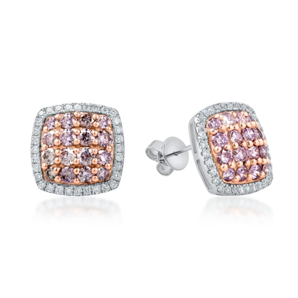 Cercei geometrici din aur alb-roz cu diamante roz si incolore de 1.15ct