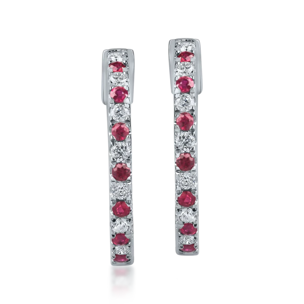 Cercei minimalisti din aur alb cu rubine de 0.8ct si diamante de 0.7ct - imagine 2