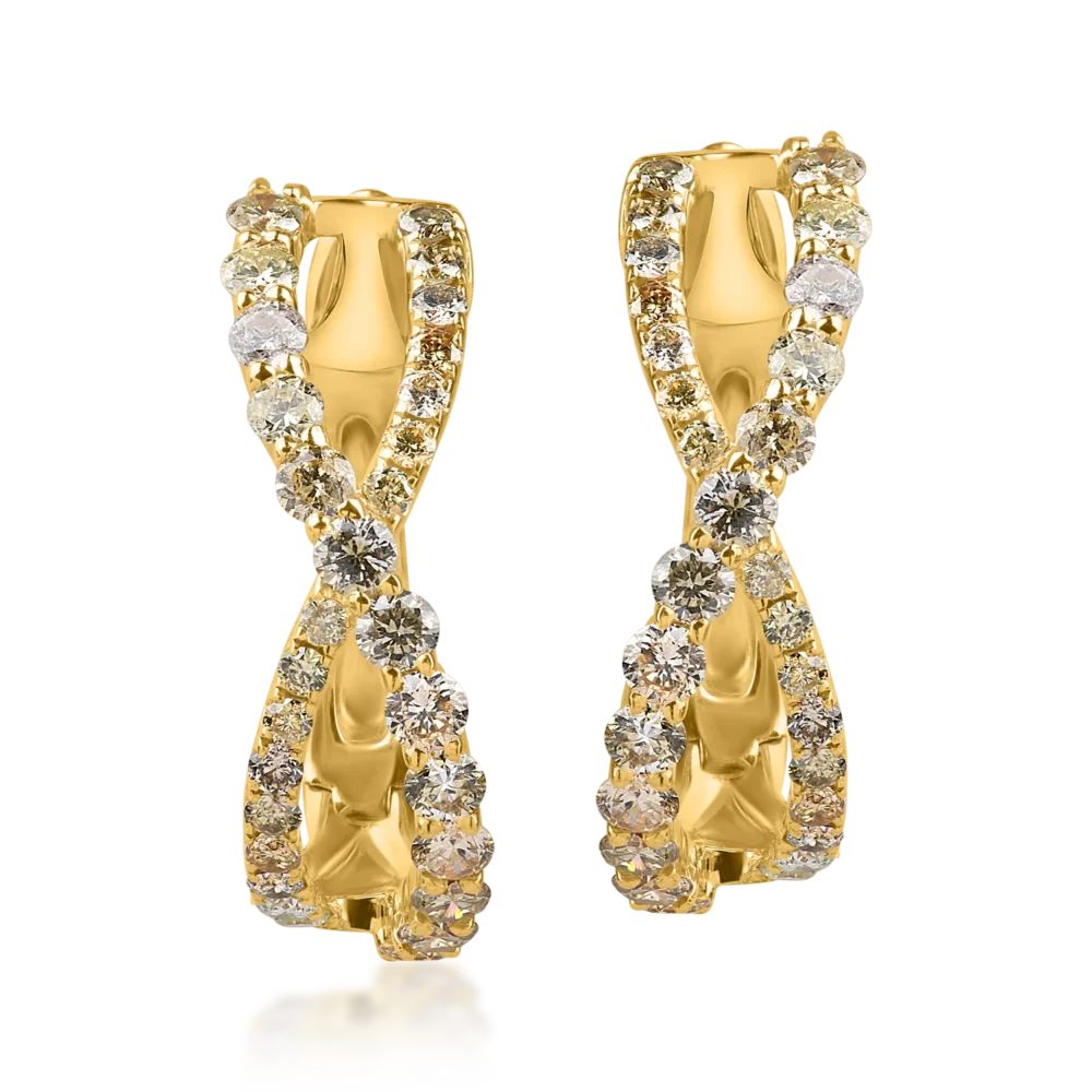 Cercei hoop din aur galben cu diamante multicolore de 1.4ct - imagine 2