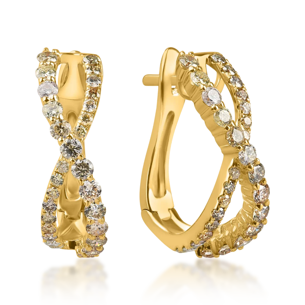 Cercei hoop din aur galben cu diamante multicolore de 1.4ct