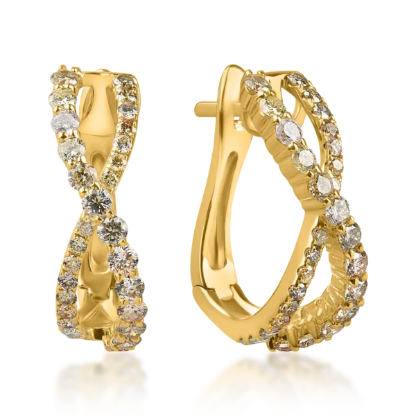 Cercei hoop din aur galben cu diamante multicolore de 1.4ct