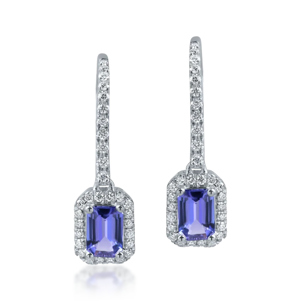 Cercei geometrici din aur alb cu tanzanite rectangulare de 1.2ct si diamante de 0.3ct - imagine 2