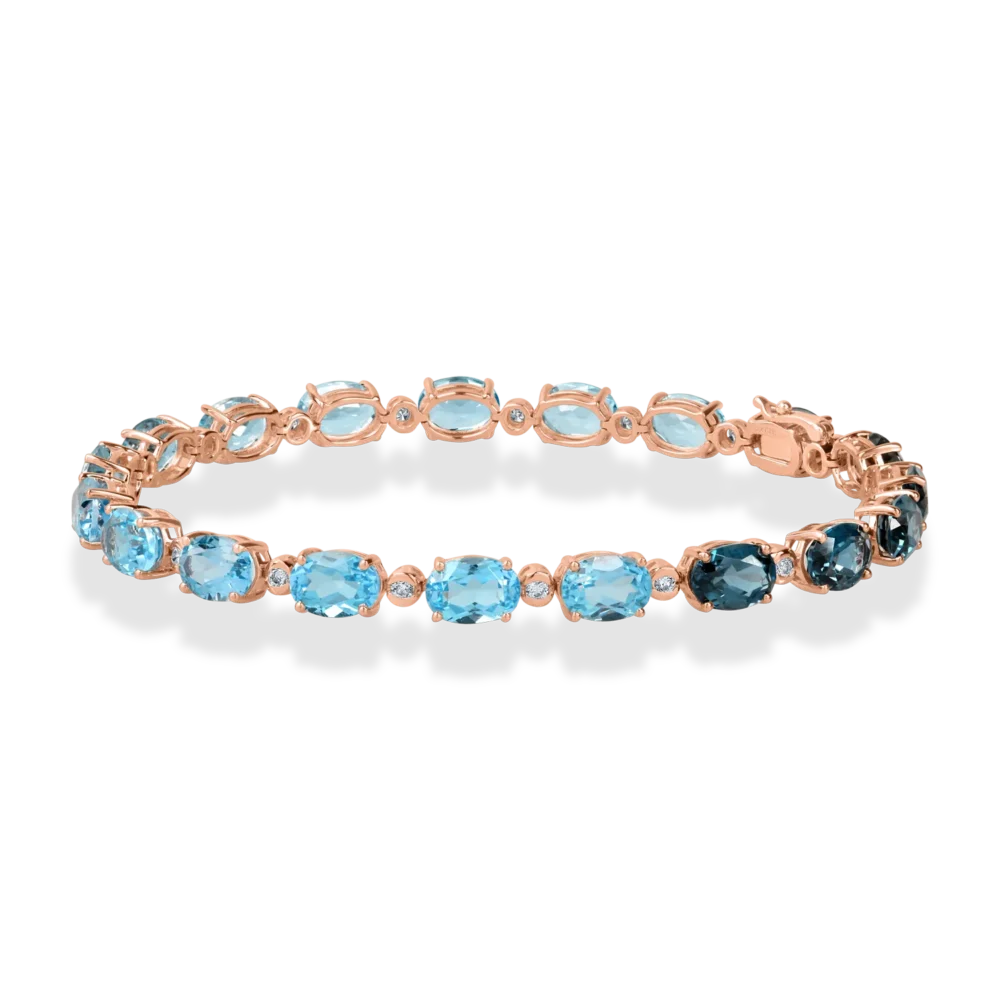 Bratara tennis din aur roz cu topaze albastre ovale de 16.7ct