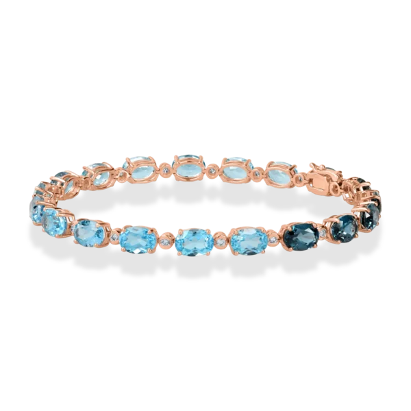 Bratara tennis din aur roz cu topaze albastre ovale de 16.7ct