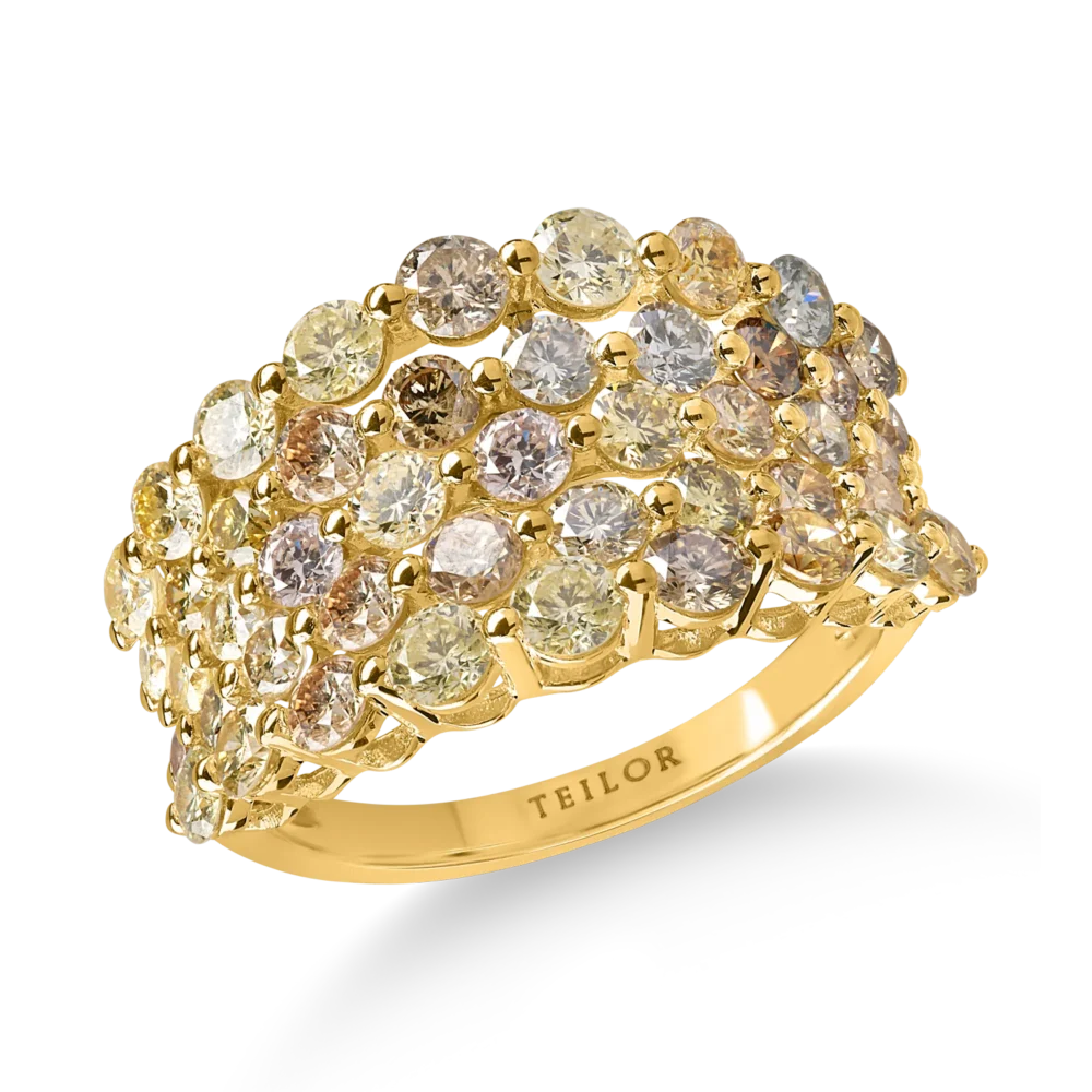 Inel din aur galben cu diamante multicolore de 3.1ct