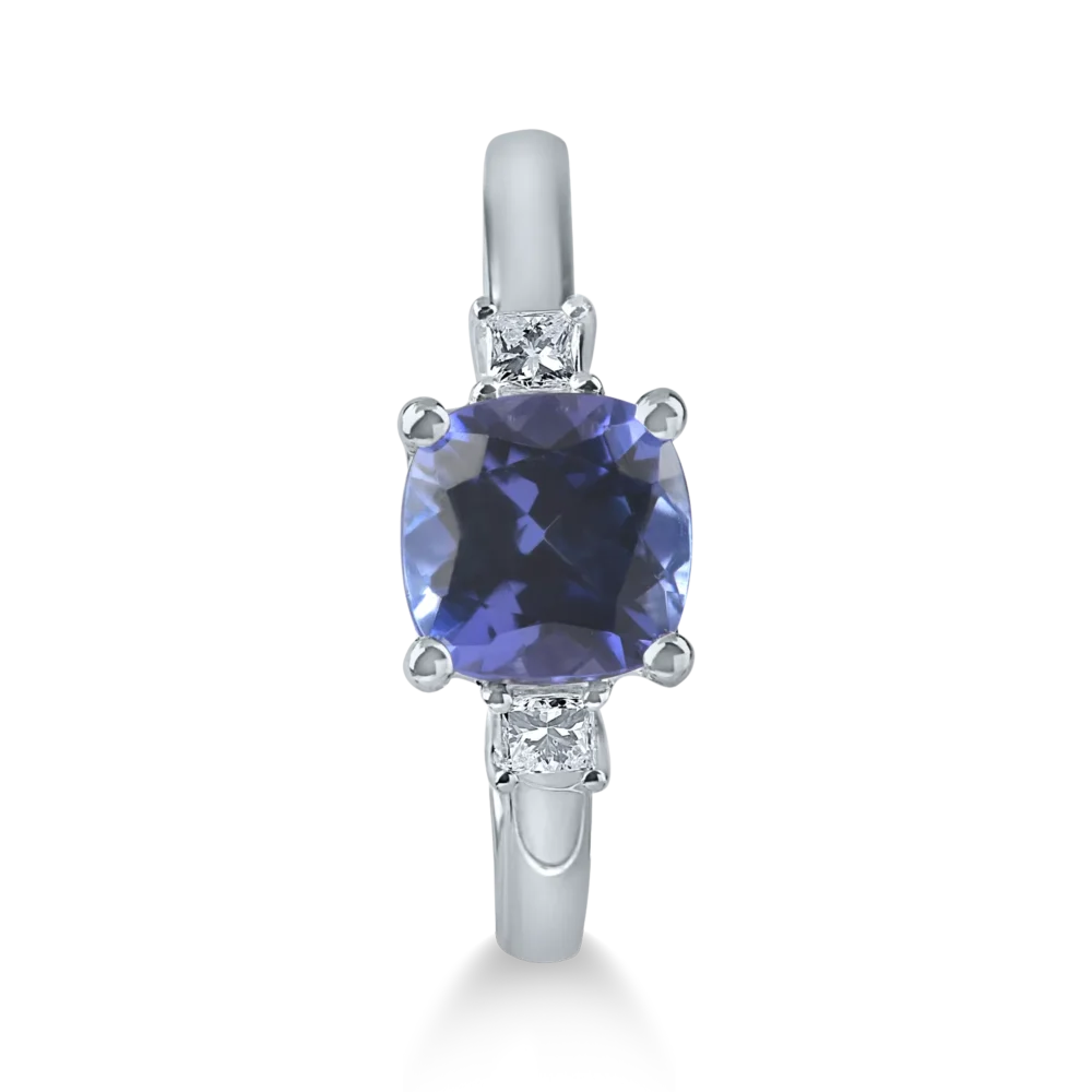 Inel geometric din aur alb cu tanzanit cushion de 1.6ct si diamante de 0.1ct - imagine 2