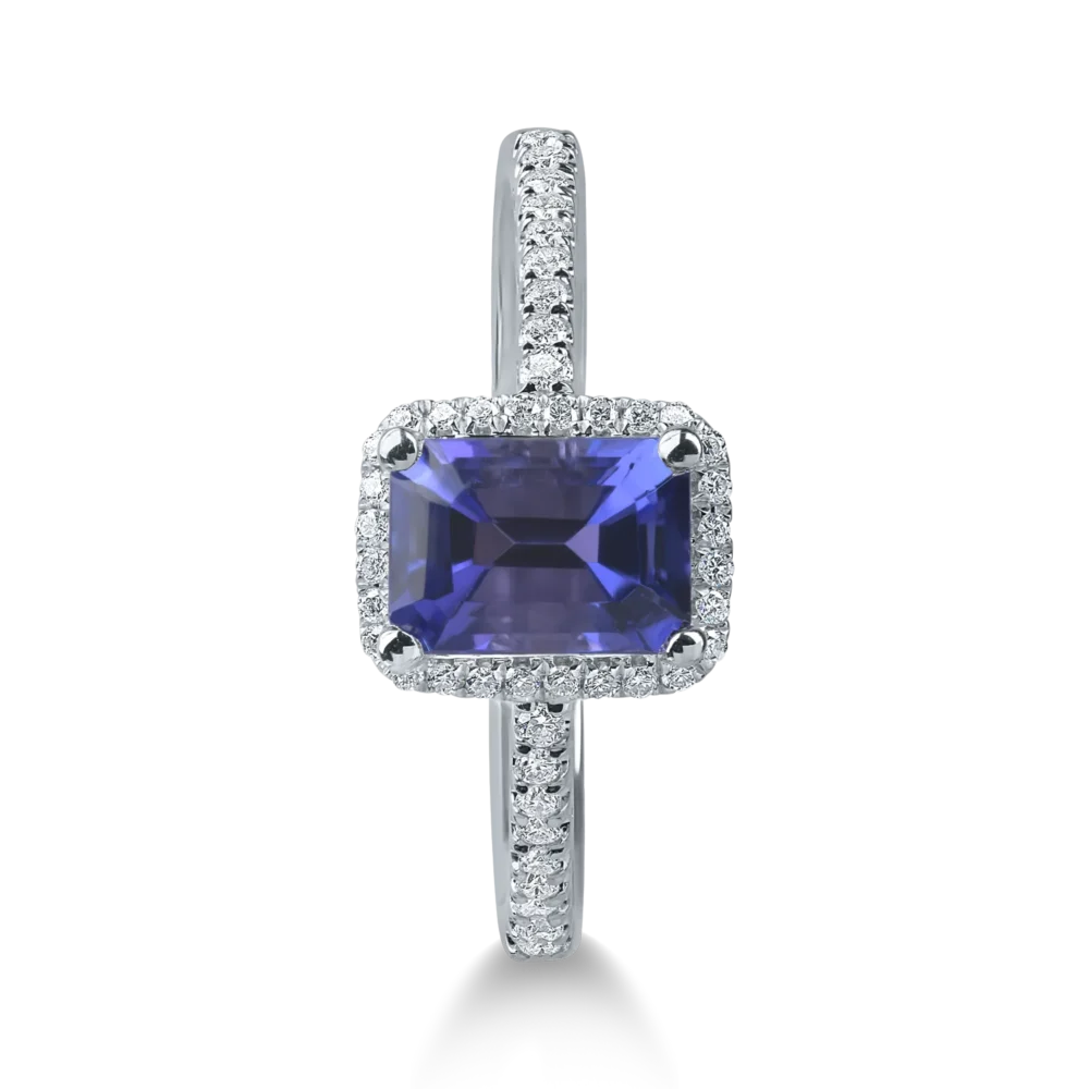 Inel geometric din aur alb cu tanzanit rectangular de 0.9ct si diamante de 0.1ct - imagine 2