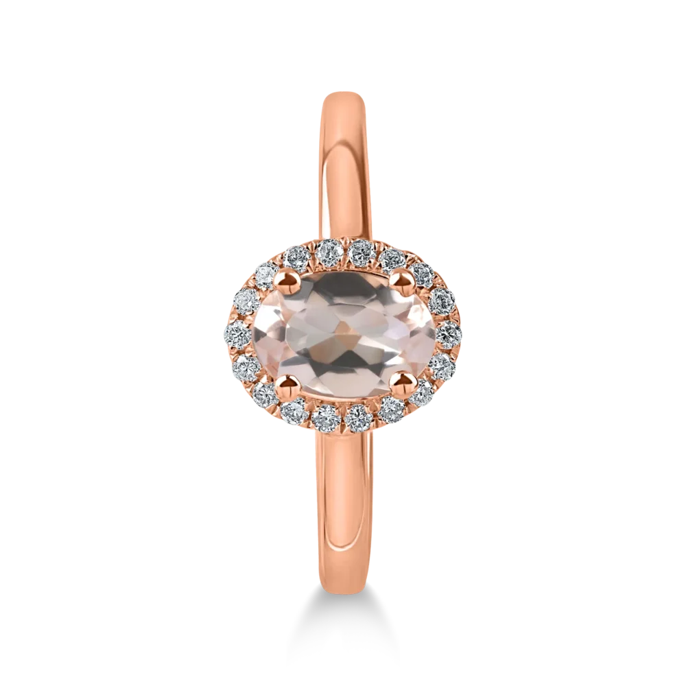 Inel geometric din aur roz cu morganit oval de 0.7ct si diamante de 0.1ct - imagine 2