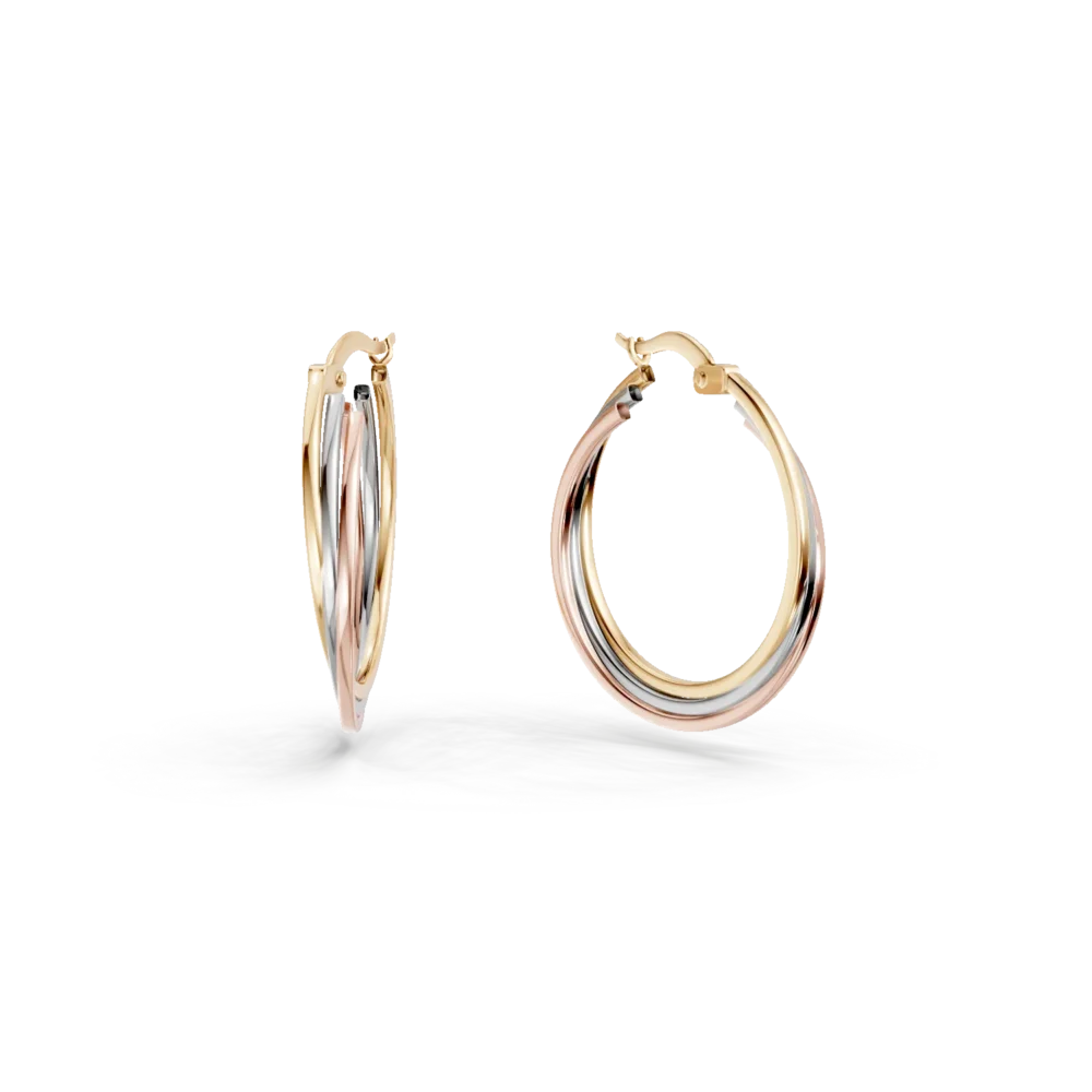 Cercei rotunzi din aur alb-roz-galben