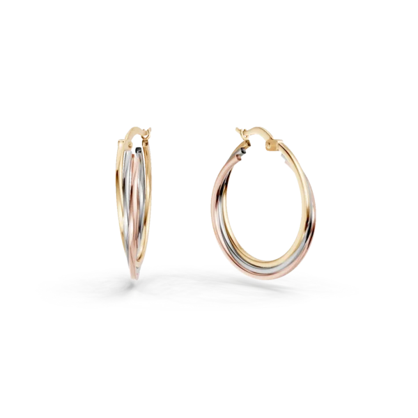 Cercei rotunzi din aur alb-roz-galben