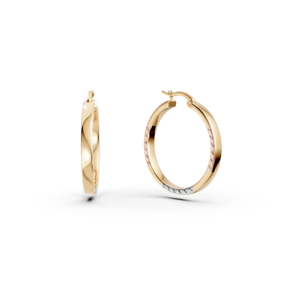 Cercei rotunzi din aur alb-roz-galben