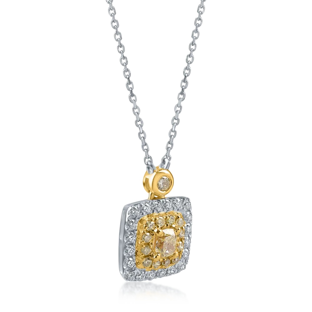 Lant cu pandantiv din aur alb-galben cu diamante galbene rectangulare si rotunde si diamante incolore de 0.68ct - imagine 2