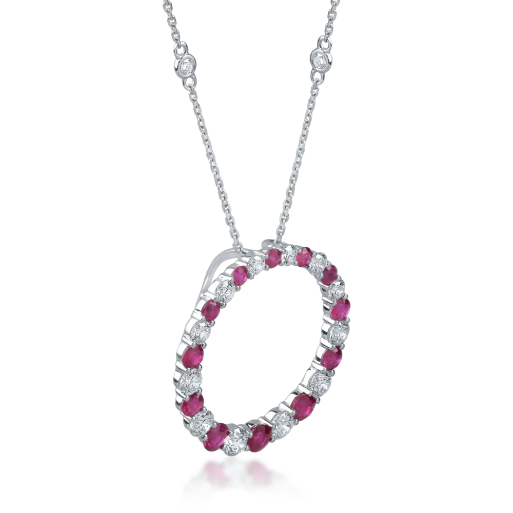 Lant cu pandantiv geometric din aur alb cu rubine de 1.54ct si diamante de 1.34ct - imagine 2