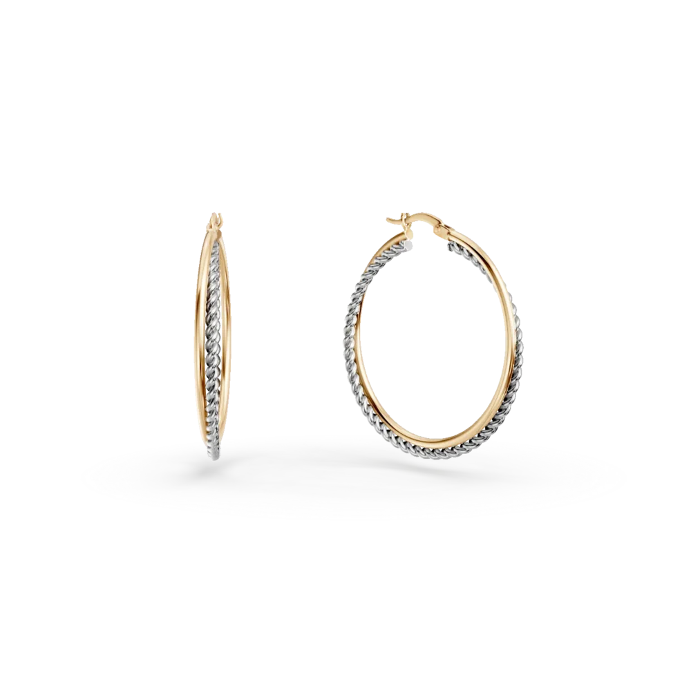 Cercei creole din aur alb-galben