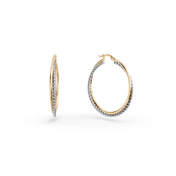 Cercei creole din aur alb-galben