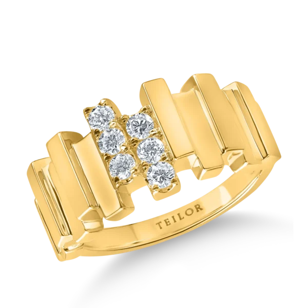 Inel geometric din aur galben cu diamante de 0.3ct