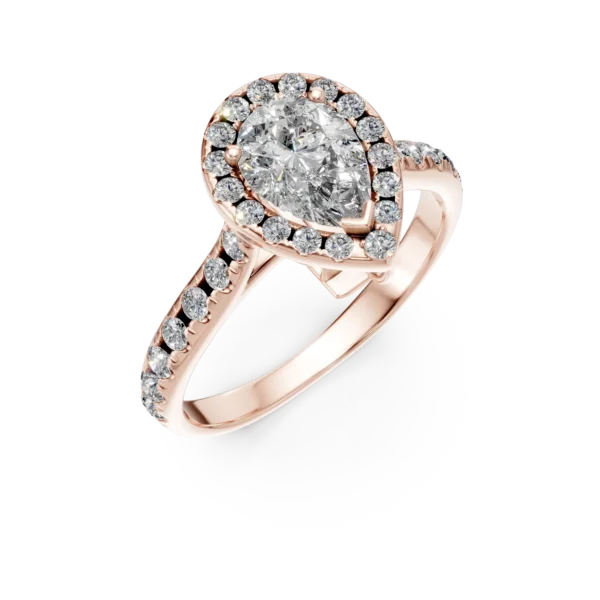 Inel de logodna din aur roz cu diamante pear si rotunde de 1.2ct