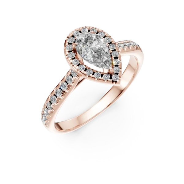 Inel de logodna din aur roz cu diamante pear si rotunde de 0.8ct