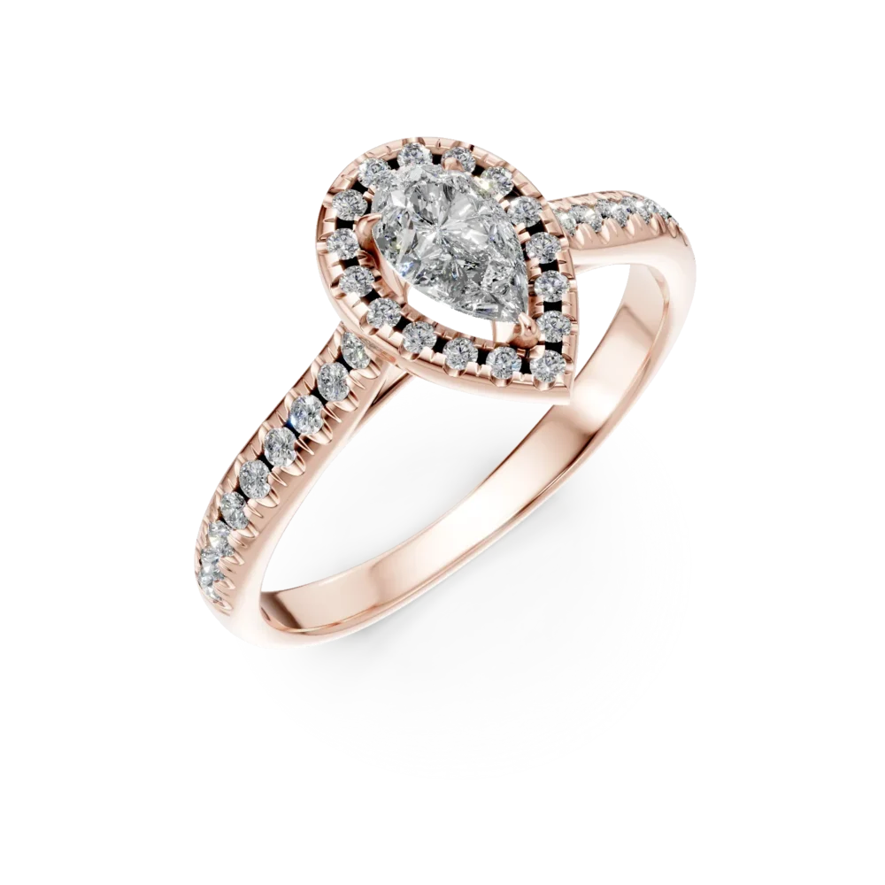 Inel de logodna din aur roz cu diamante pear si rotunde de 0.7ct
