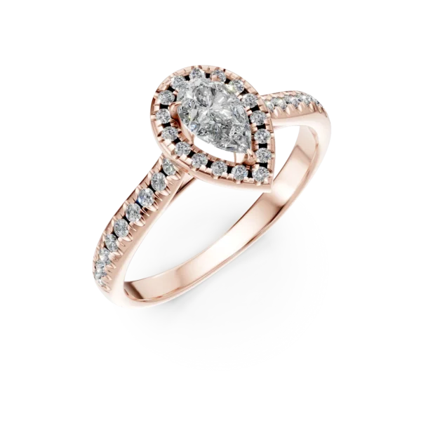 Inel de logodna din aur roz cu diamante pear si rotunde de 0.7ct